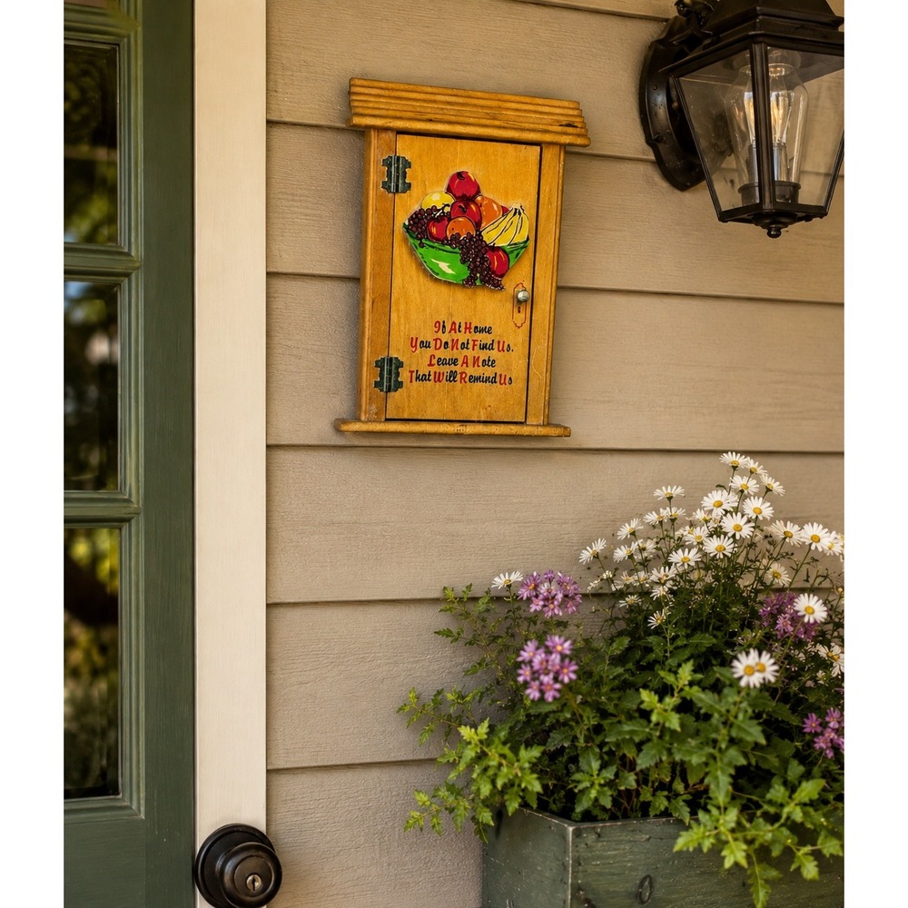 Vintage Wood Wall Note Holder Fruit Decal Rustic Cottage Kitchen Decor 7.5"